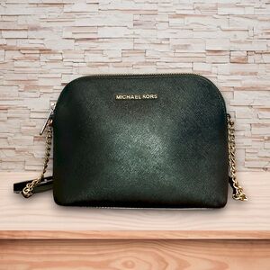 Michael Kors Emmy Black Saffiano Leather Crossbody w/Gold Chain Accents